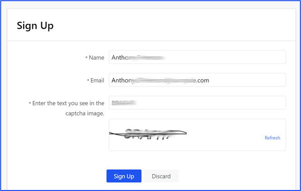 Figure 2. Complete information requested for signing up.